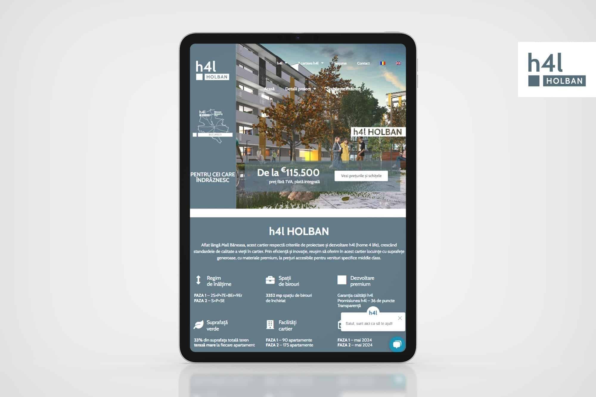 Proiect web design Toud h4l HOLBAN website design web design UX design UI design creare website cartier rezidential
